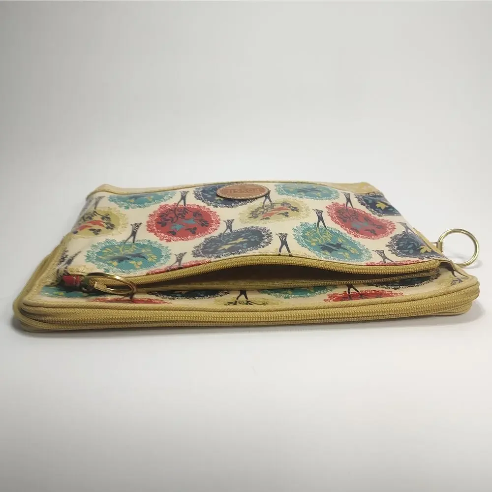 Fossil Tablet Case Bag Trees Birds Pattern PVC Coated Zippered Brass Accents